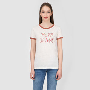 Pepe Jeans dámský béžový svetřík s krátkým rukávem Caitlin - XS (178)